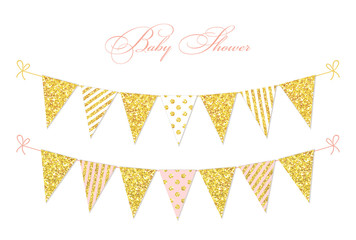 Cute glamour vintage golden glitter bunting flags for your decoration - obrazy, fototapety, plakaty