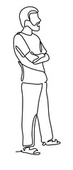 Man. Continuous line drawing. Isolated on the white background. Vector monochrome, drawing by lines. People in the Park.