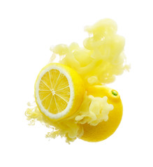 Lemon on ink isolated over white background