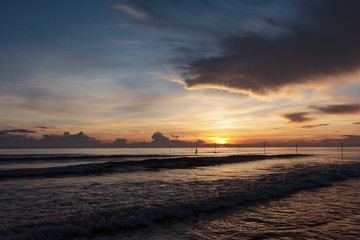 Fishing net and landscape sunrise