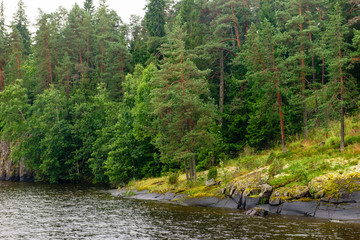 The shore, stony line of Ladoga Lake. Valaam Island