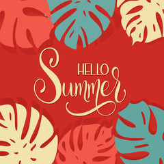 Fototapeta na wymiar Hello Summer lettering. Elements for invitations, posters, greeting cards. Seasons Greetings