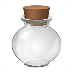 Empty transparent glass jar with plug. Vector illustration.