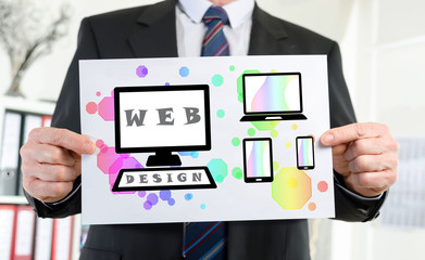 Web design concept shown by a businessman
