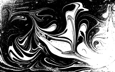 Black and white liquid texture. Watercolor hand drawn marbling illustration. Abstract vector background. Monochrome marble pattern.