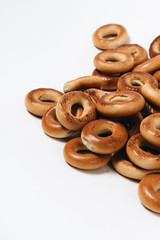 Pile of crispy cracknels isolated on white background