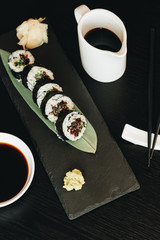 Asian traditional sushi set with wasabi
