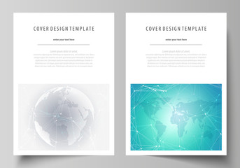 The vector illustration of the editable layout of A4 format covers design templates for brochure, magazine, flyer, booklet, report. Chemistry pattern. Molecule structure. Medical, science background.