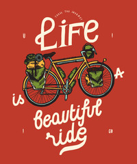 Fototapeta premium life is a beautiful ride - bicycle travel quote print