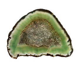 Slice of agate crystal on white background