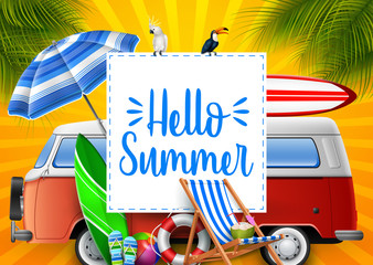 Fototapeta premium Hello summer. Camper van.