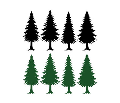 pine tree silhouette set vector template green and black