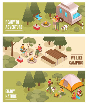 Camping Hiking Isometric Banners 