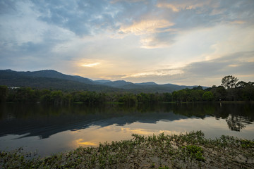 Fototapeta na wymiar Beautiful Sunset Sky reflex in lake