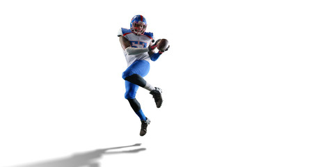 Plakat Isolated Black American football player in white background