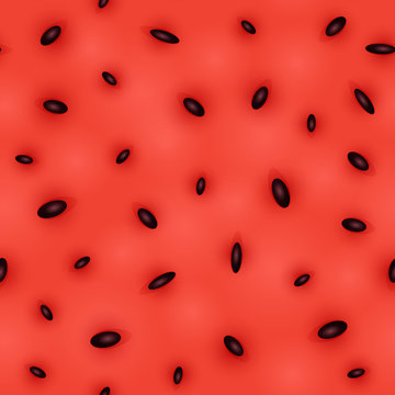 Seamless pattern of red watermelon with black seeds