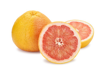 group of grapefruits, slice and whole juicy fruit