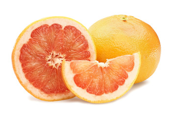 group of grapefruits, slice and whole juicy fruit