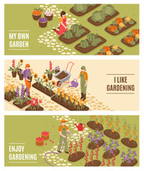 Gardening Isometric Banners Set