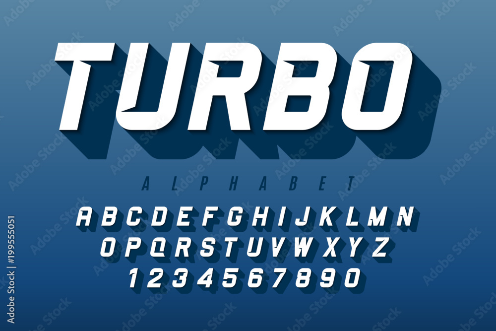 Poster dynamic display font design, alphabet, letters and numbers