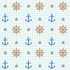 Anchor and shipwheel nautical pattern. A playful, modern, and flexible pattern for brand who has cute and fun style. Repeated pattern. Happy, bright, and nautical mood.