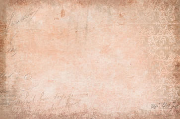 Vintage antique texture, soft rose colored with nostalgia ornaments and calligraphy