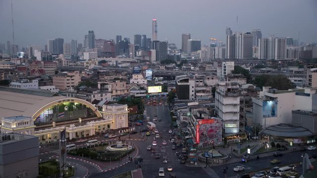 4k Dusk to night landscape of Bangkok's city, Thailand.