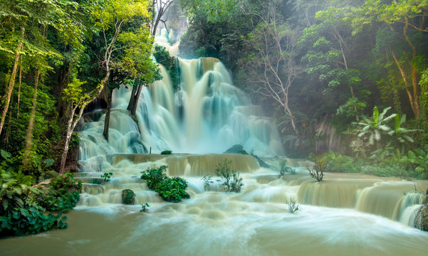 Tat Kuang Si Waterfalls in rainy season at Luang prabang, Laos.
