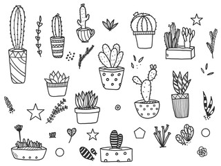 Cactus doodle set.