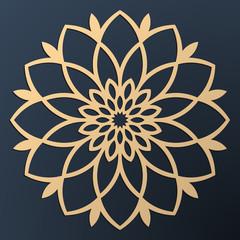 Laser cutting mandala. Golden floral pattern. Oriental silhouette ornament. Vector coaster design.
