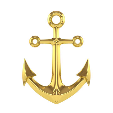 Golden anchor on a white background. 3D illustration