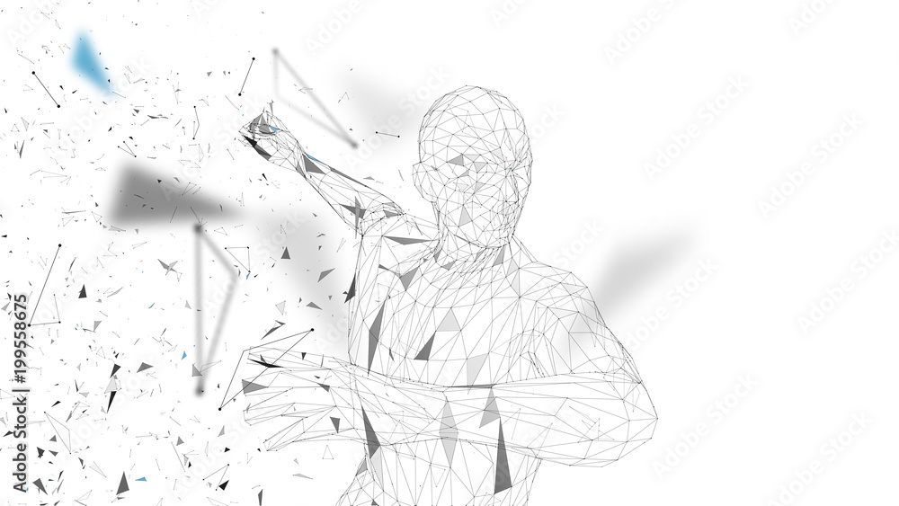 Aufkleber conceptual abstract man is doing powerful punch. connected lines, dots, triangles, particles. artifi