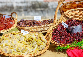 Dried fruits and dates on stall