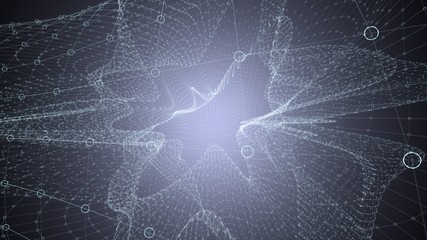 Molecule model with connected lines with dots on dark background. Medicine, technology, chemistry or science background. Scientific or medical background with molecules and atoms. 3d illustration.