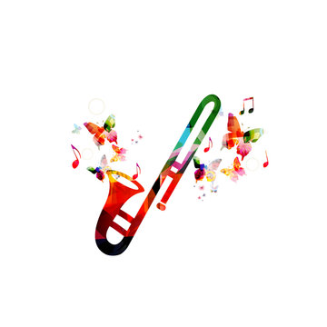 Music colorful background with trumpet. Music festival poster. Trumpet isolated vector illustration. Music instrument vector
