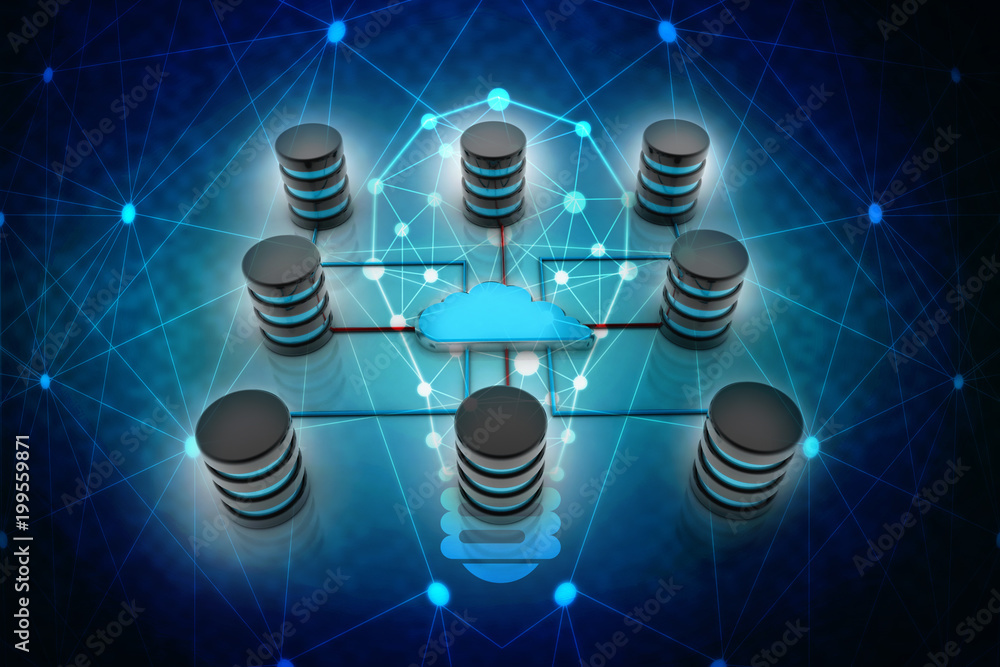 Poster 3d rendering cloud database concept