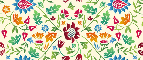 Floral seamless horizontal pattern on light background. Vector illustration.
