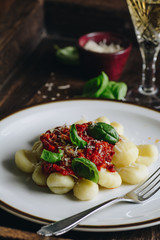 Gnocci with tomatoe sauce, parmesan and fresh basil