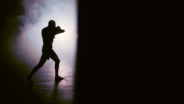 Man Punches In Boxing Gym. Shadow Boxing.