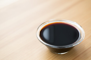 Soy sauce in a glass bowl