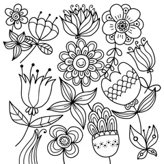 Abwaschbare Fototapete Black and white vector doodle with flowers. Perfect for coloring. © Onigiri