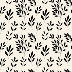 Vector botanical seamless pattern with textured hand drawn twigs.