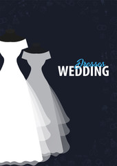 Wedding Dresses. Flat Wedding agency banner with hand draw doodle on a background. Vector illustration
