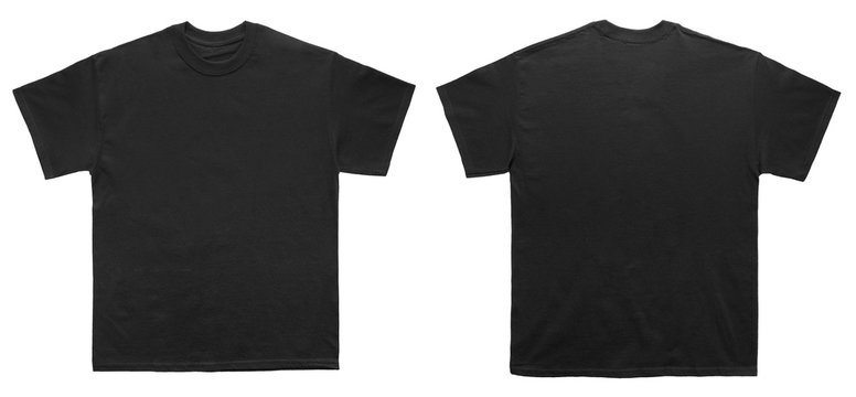 Blank T Shirt Color Black Template Front And Back View On White Background