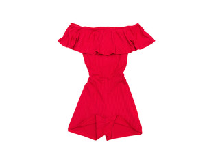 Red short jumpsiut. Fashionable concept. Isolated. White background