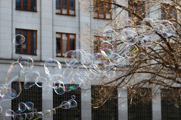 Soap bubbles  street background