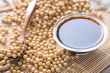 Soy sauce in a glass bowl
