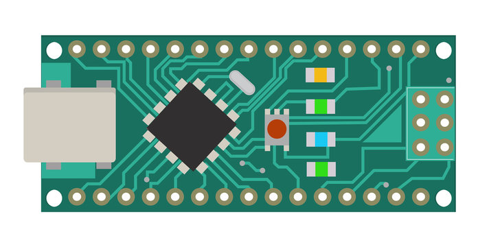 DIY electronic mini board with a micro-controller, LEDs, connectors, and other electronic components, to form the basic of smart home, robotic, and many other projects related to electronics.
