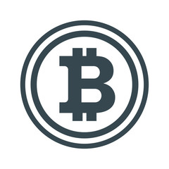 Sign of bitcoin. Farm for the production of crypto currency, mining. Virtual money. Flat vector cartoon illustration. Objects isolated on white background.