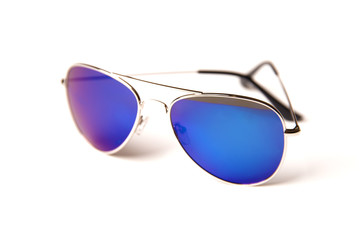 Stylish sunglasses with blue glasses isolated on a white background